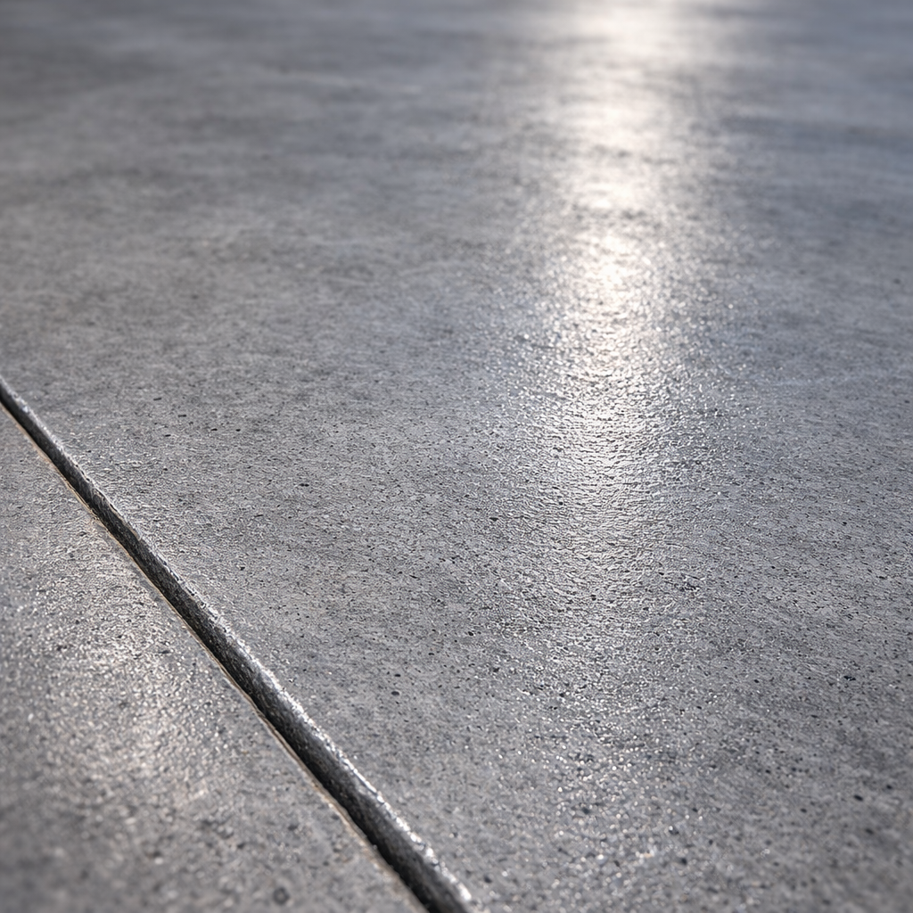 Close-up of a textured concrete surface with a light reflection