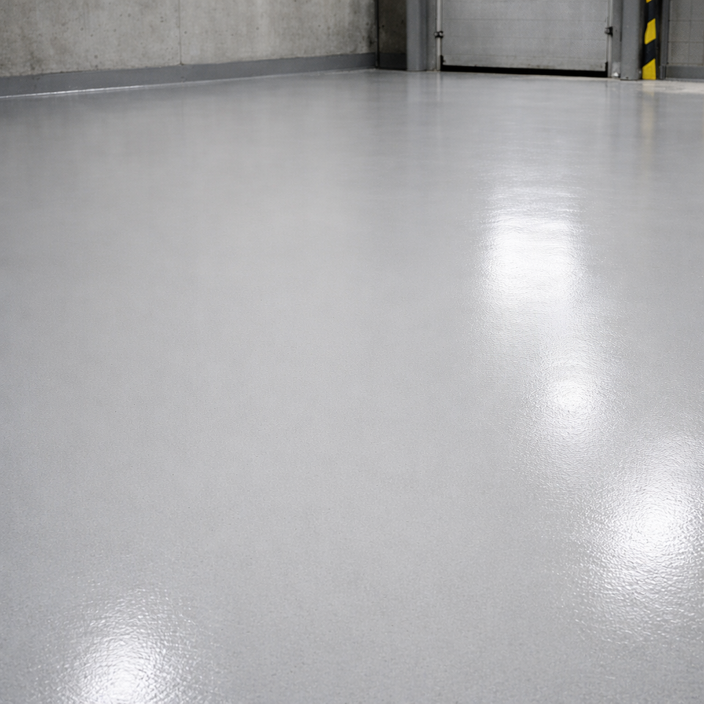 Polished concrete floor with a smooth finish