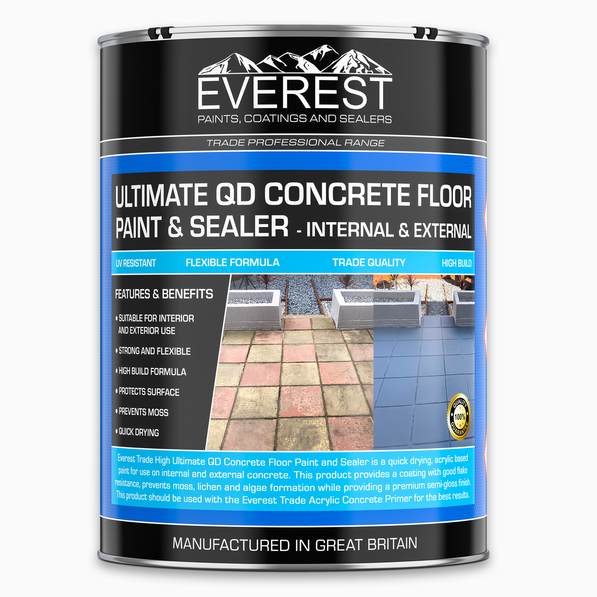 Everest - Peinture & Scellant Ultime à Séchage Rapide pour Sol en Béton et Patio - Intérieur & Extérieur - Antidérapant