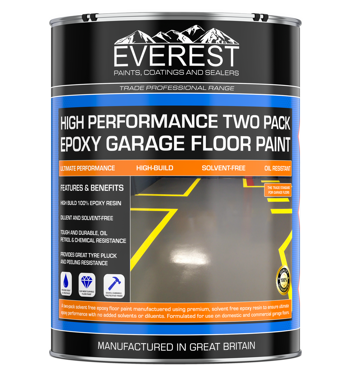 Everest Trade - HB Epoxy Garage Floor Paint - High Build - Two-Pack Epoxy Coating